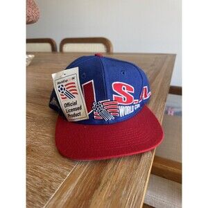 Vintage 1994 World Cup USA Hat Snapback NWT Apex One Blue Red 90s Soccer Cap NOS